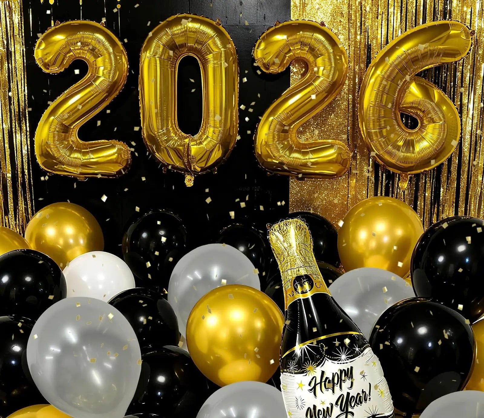 new years eve balloons gold silver black clear balloons