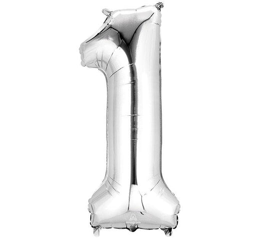 Number 1 Balloon Silver Foil Large