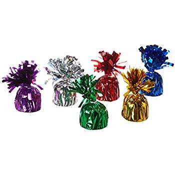 standard balloon weights wrapped in foil with fringe