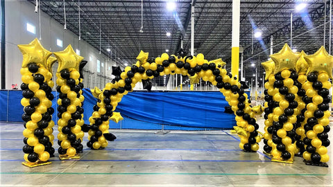 balloon arches and columns gold and black  foil stars zig zag design Amazon charlotte