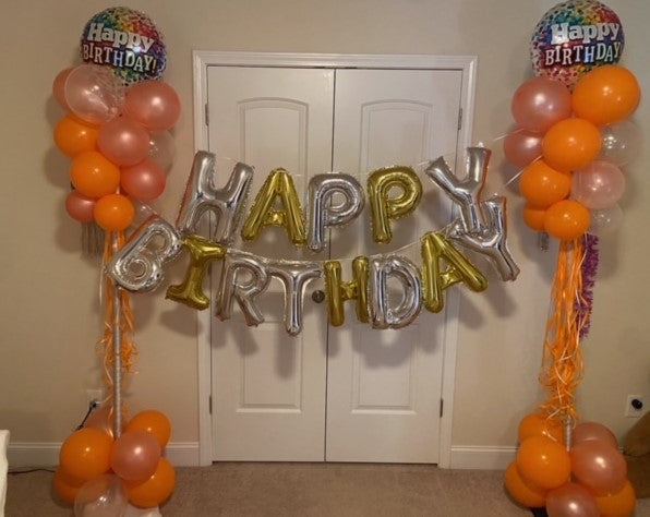 Happy Birthday Balloon Banner with Pom Poms