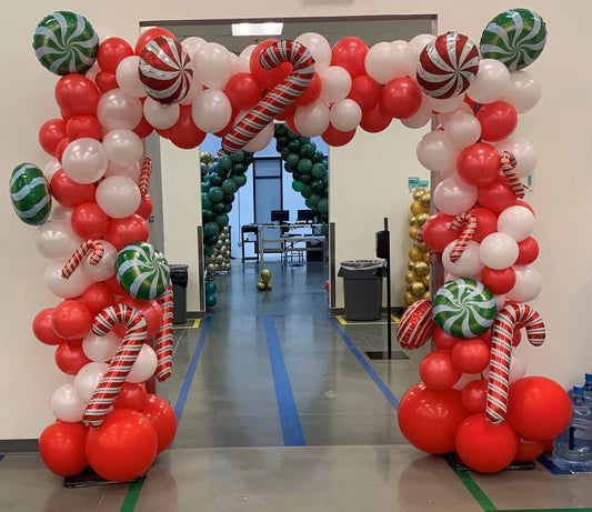 Christmas Candy Balloon garland red green and white candy canes and peppermint
