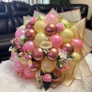 flower balloon bouquet in pink and ivory colors