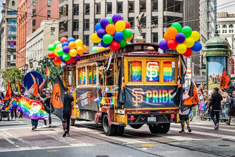 Pride Parade trolly rainbow colors