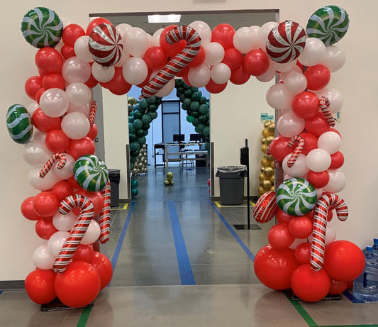 Christmas Candy Balloon garland red green and white candy canes and peppermint