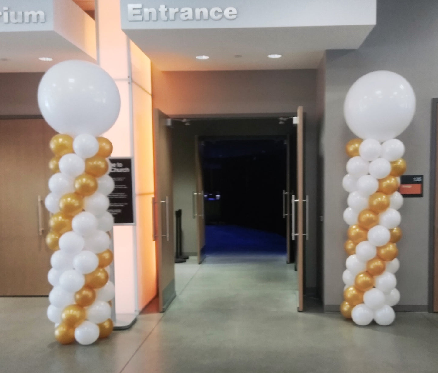 classic balloon column white and gold with white 36 inch balloon toppers