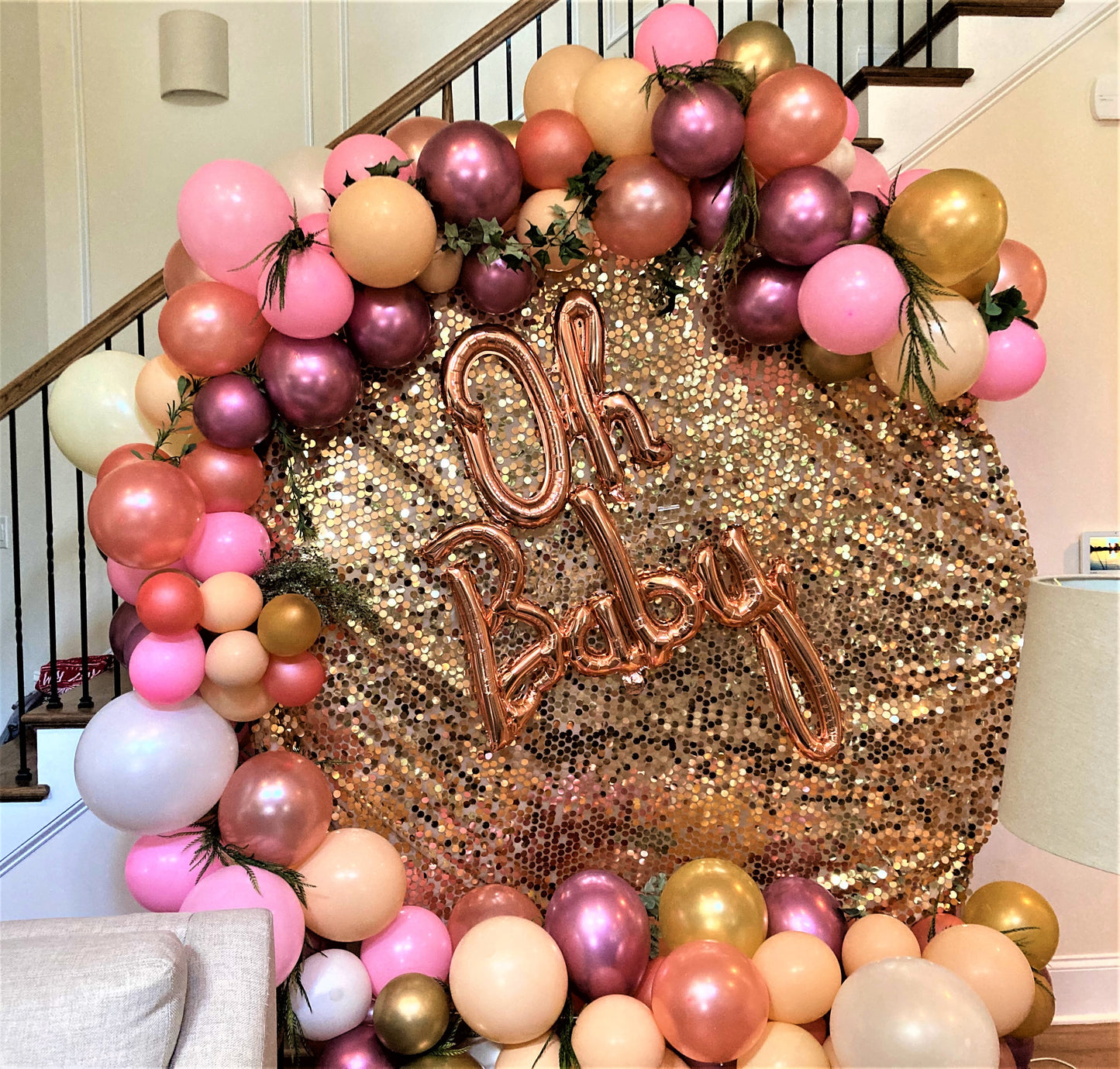 Oh baby Glitzy Backdrop with Organic Garland