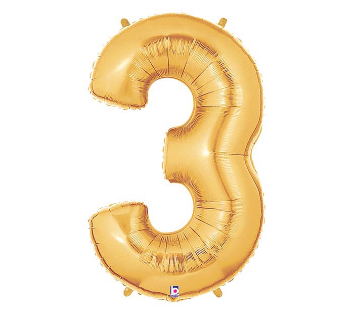 number 3 gold balloon
